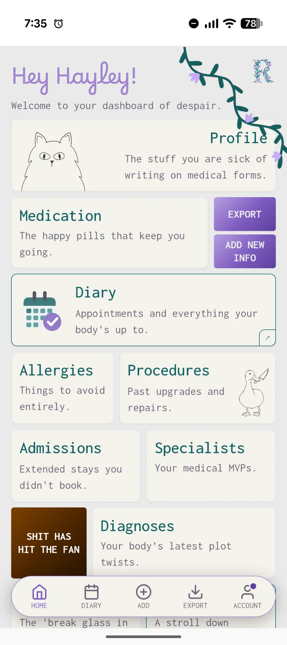 Screenshot of the Relentless app